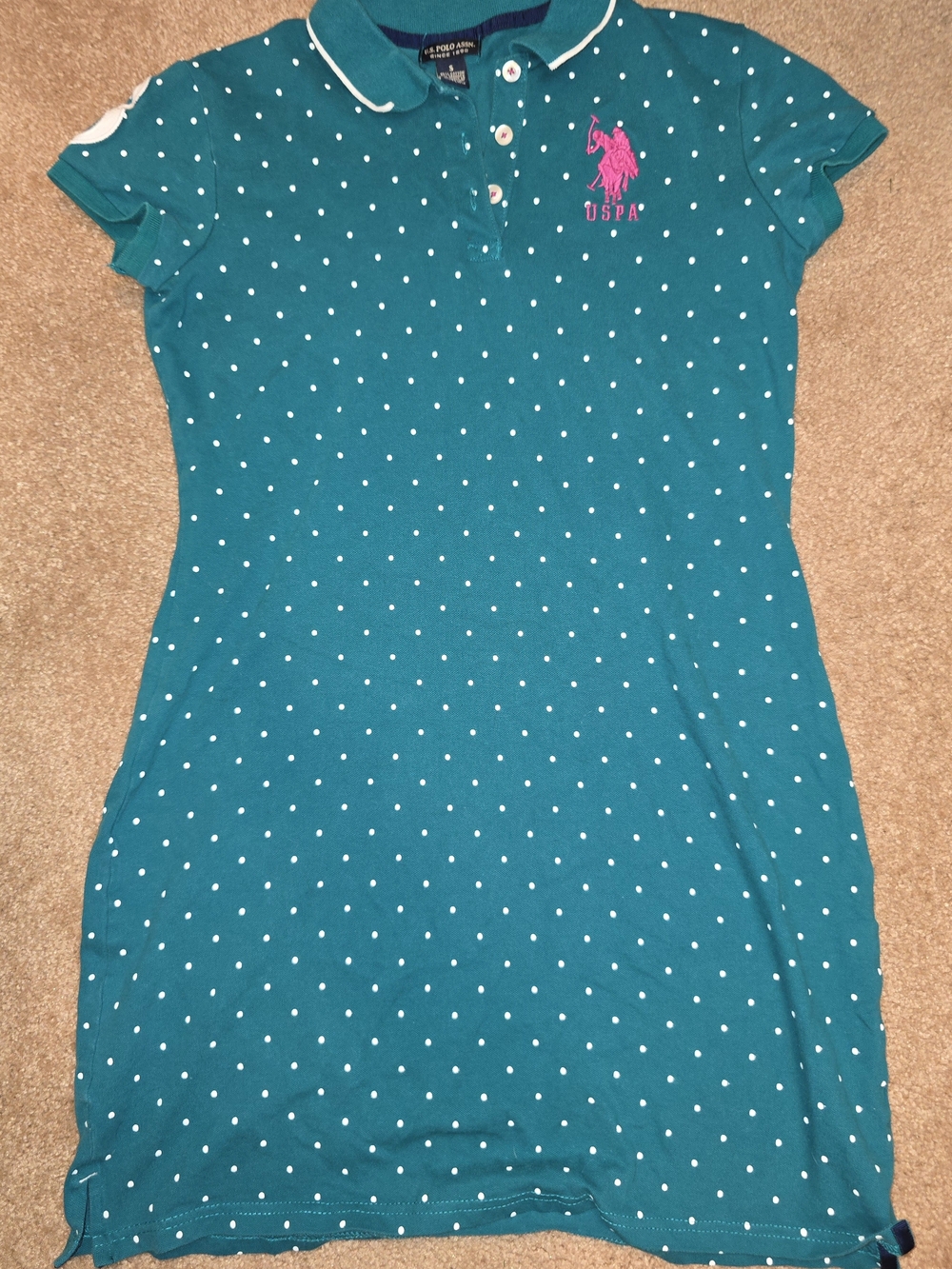 US Polo Assn. Womens Dot Polo Dress Teal Size Small